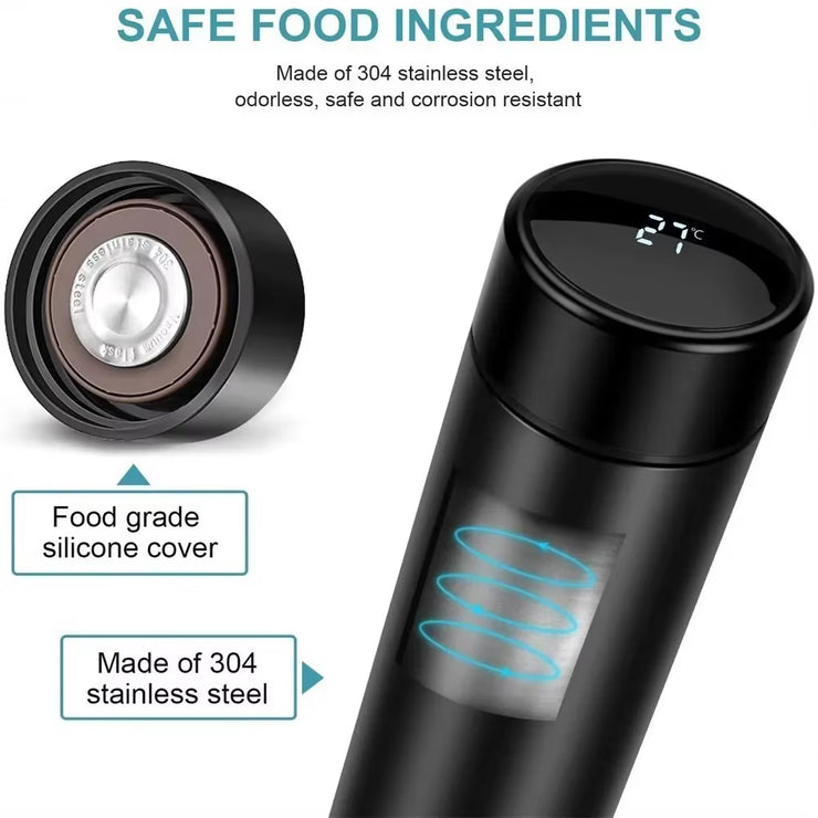 Double Walled Vacuum Smart Water Bottles with Digital Temperature Display Coffee Tea Infuser Bottle LED Thermal Cup